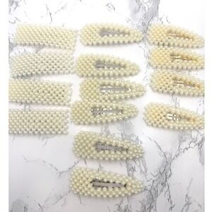 Pearl Snap Barrette Lot 14 Faux Pearl Hair Clips Wedding Bridal Hair